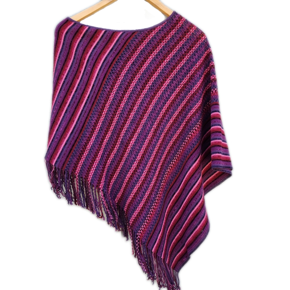Missoni Fringe Poncho Shawl, Pink and Purple, One size